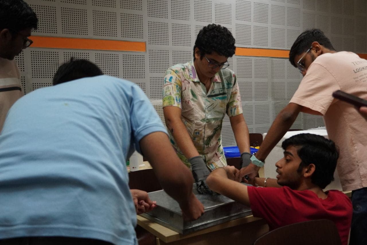 Physics Association team preparing dry ice experiment